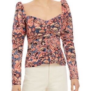$325 A.L.C. size 2 Chandler Floral Print Top Blouse Ruched Puff Slv Smocked Back